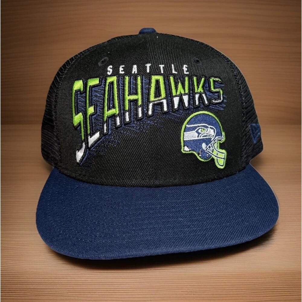 Seattle Seahawks Hat NFL New Era 9FIFTY Black Blue Snapback Trucker Cap One Size